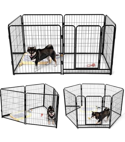 Amazon | vidaXL 犬用プレイサークル パネル8枚 スチール製 80×80cm